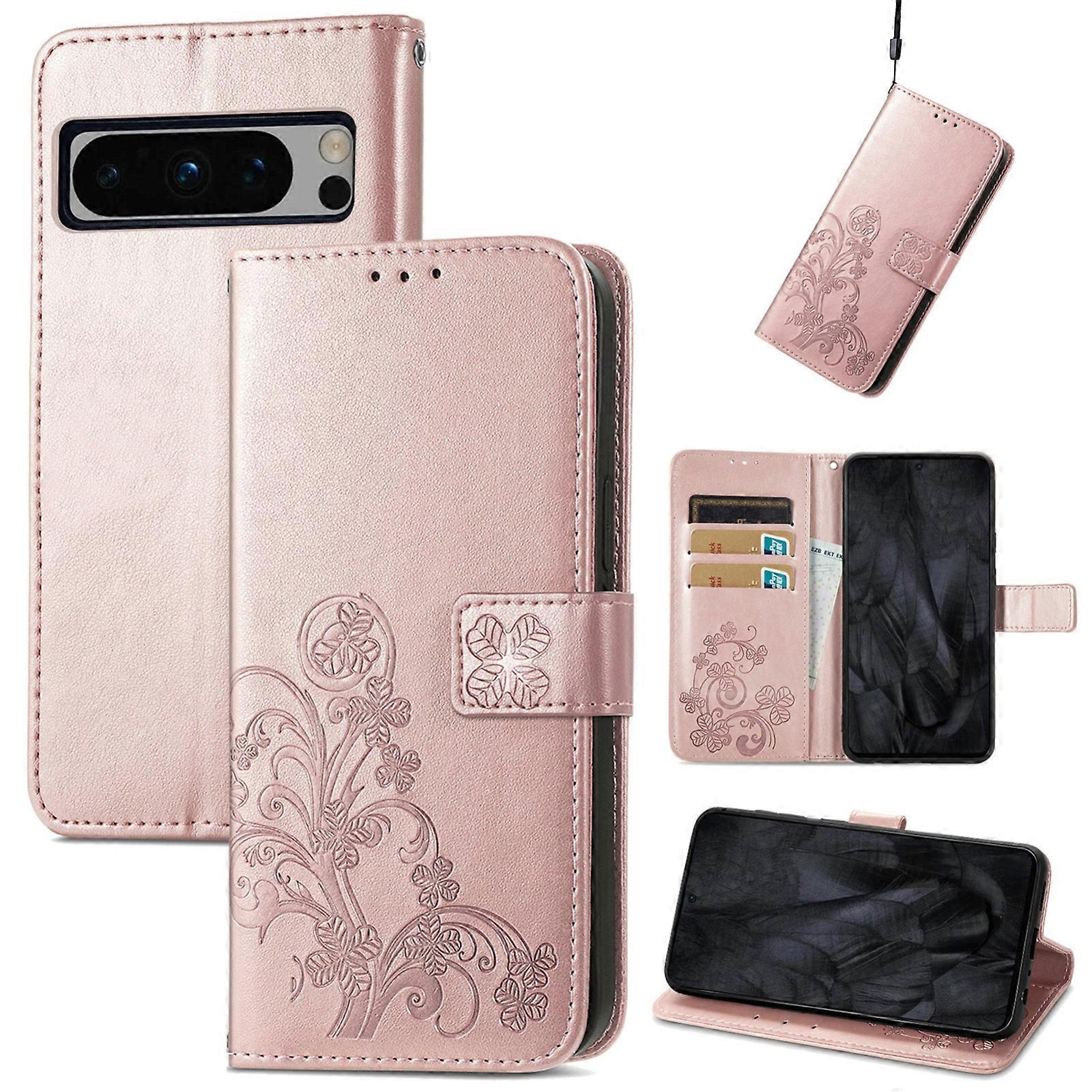 Four-leaf Clasp Embossed Buckle Leather Phone Case