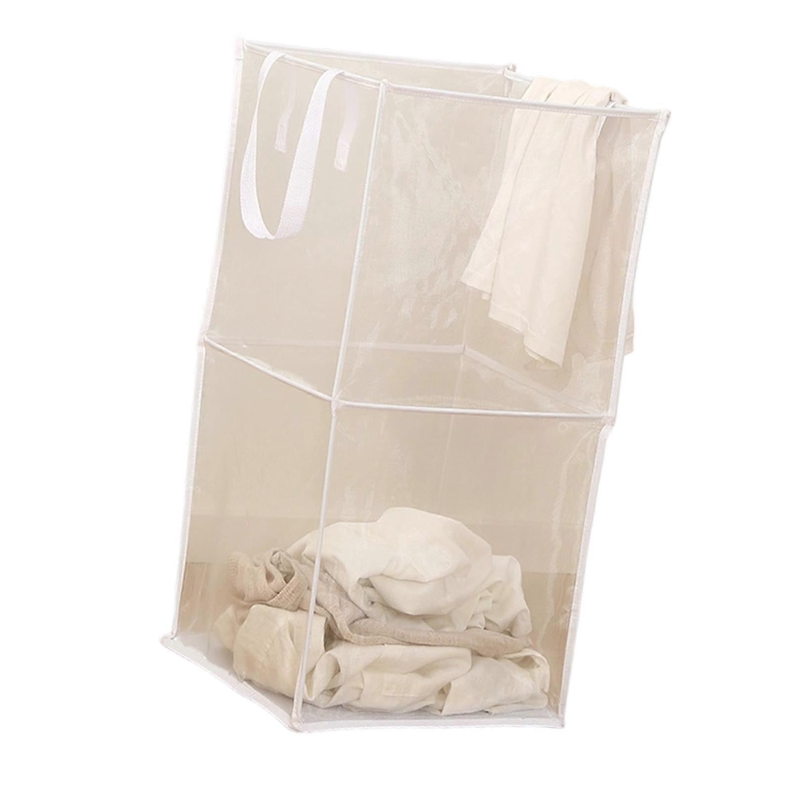 Foldable Square Laundry Basket Foldable for Space Saving Storage in Bathroom or Bedroom Durable Polyester Meshes Design  White