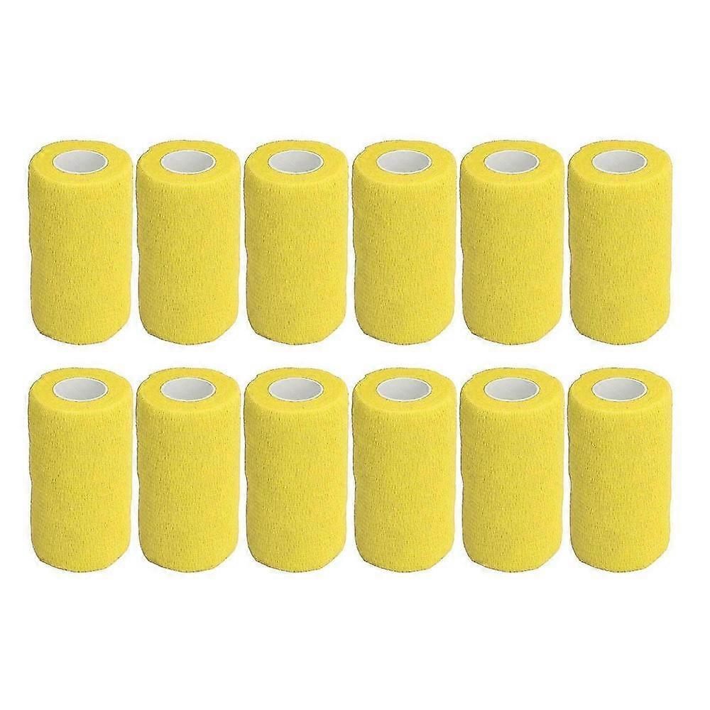 12-Pack Self-Adhesive Elastic Bandage Wrap for Veterinary Use, 10cm Width, Yellow