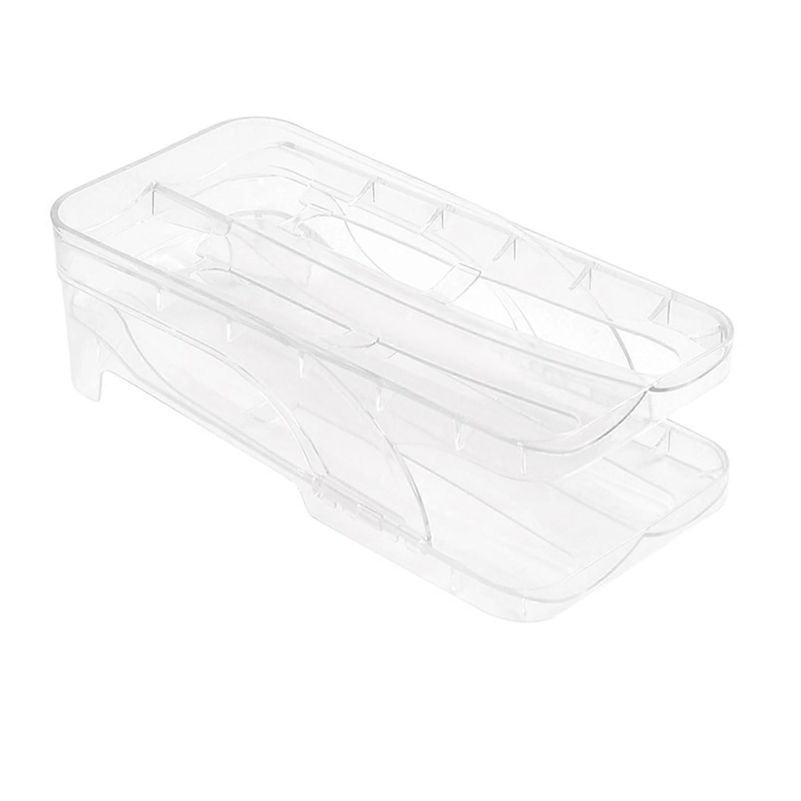 Egg Holder with Automatic Rolling System, Clear Plastic Egg Storage Container for Refrigerator Kitchen