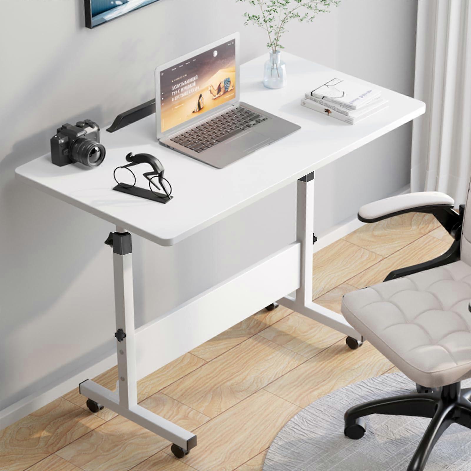 Adjustable Laptop Desk with Wheels, Height Adjustable Rolling Table for Home Office, White 31.5x15.75