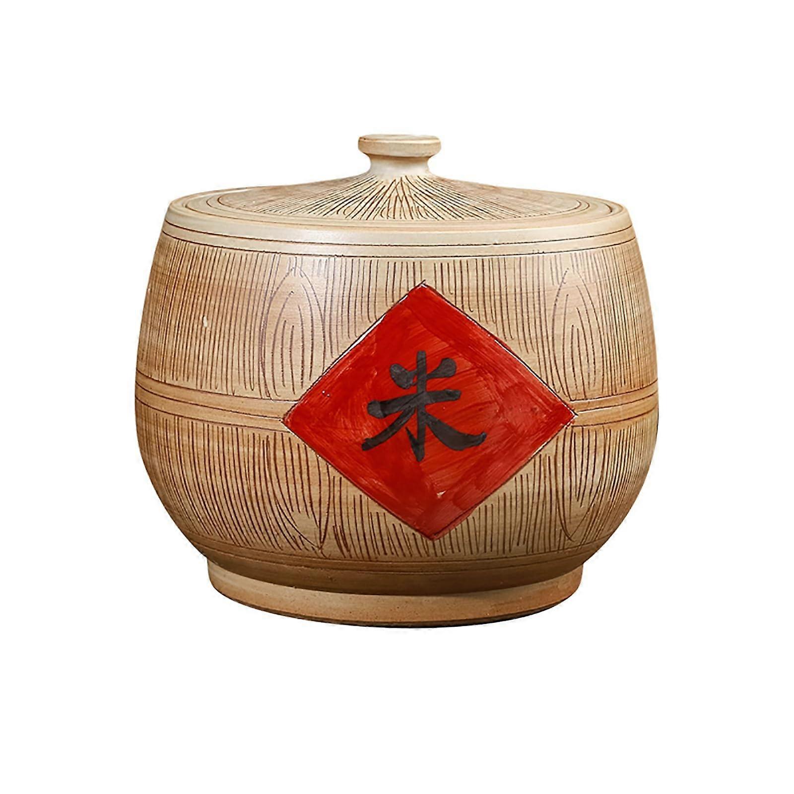 Large Capacity Ceramic Rice Storage Container with MoistureProof Lid, Traditional Grain Jar 13.4x11.8in