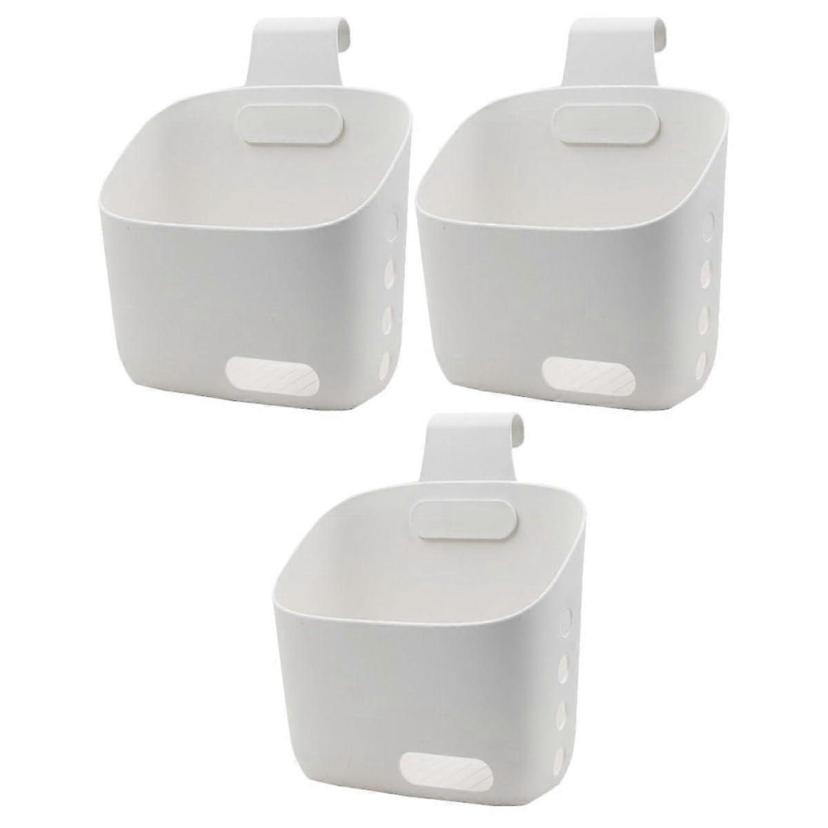 3Pcs White Plastic Hanging Kitchen Storage Baskets with Hooks, Wall Mounted Garlic Onion Organizer