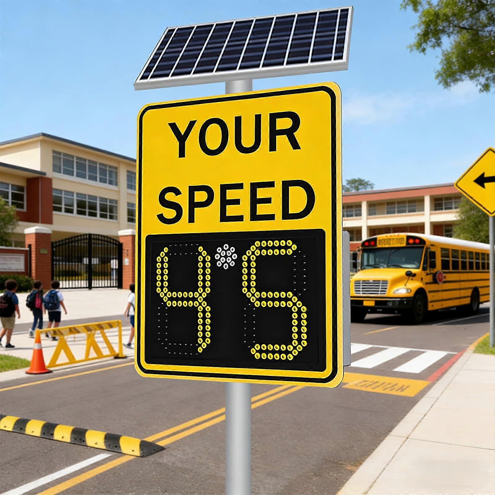 Solar Powered Radar Speed Sign with RealTime DualColor LED Display, 24×35 Inch AllWeather