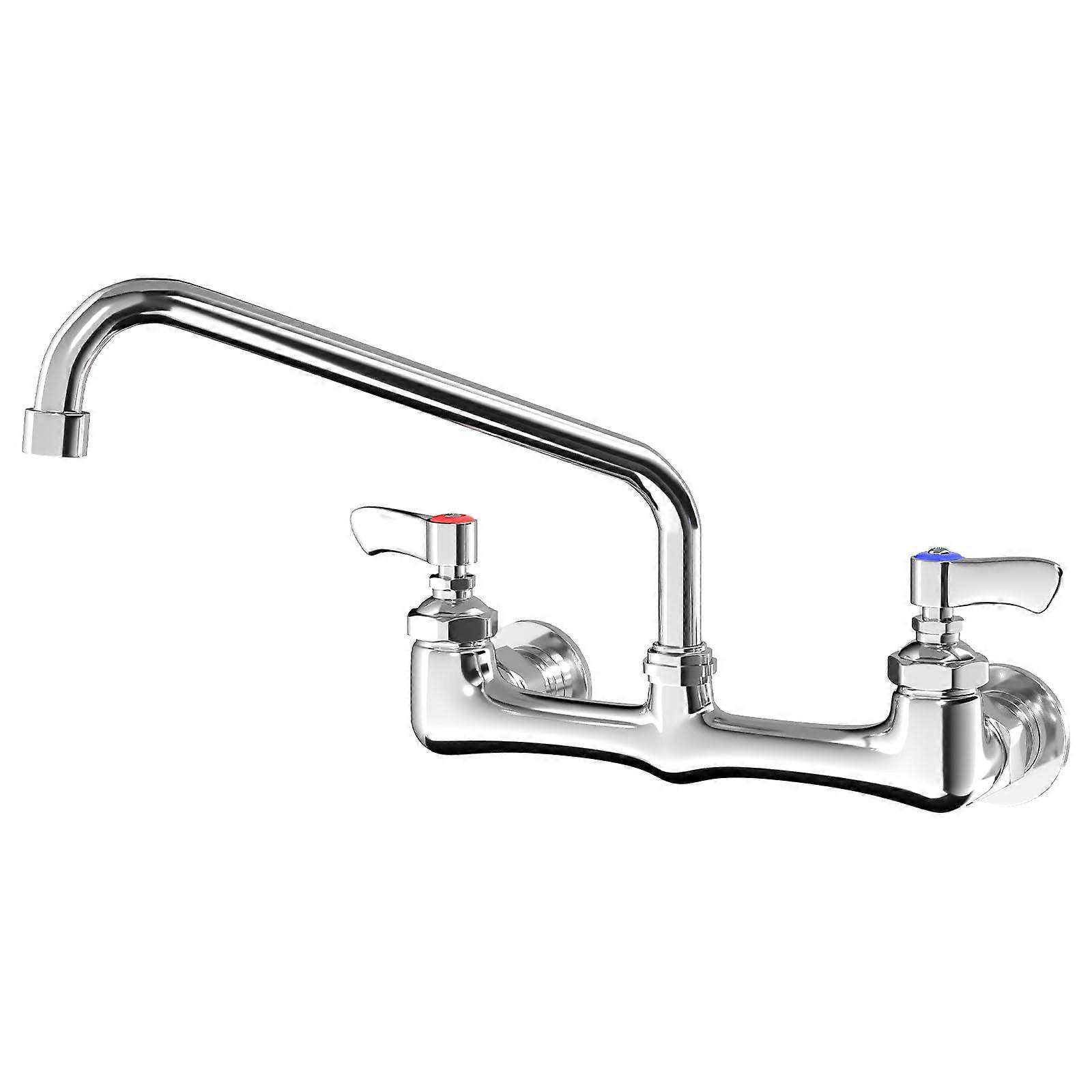 Wall Mount Kitchen Faucet 8 Inch Center with 12 Inch Swivel Spout Dual Handle Chrome for Utility Sink