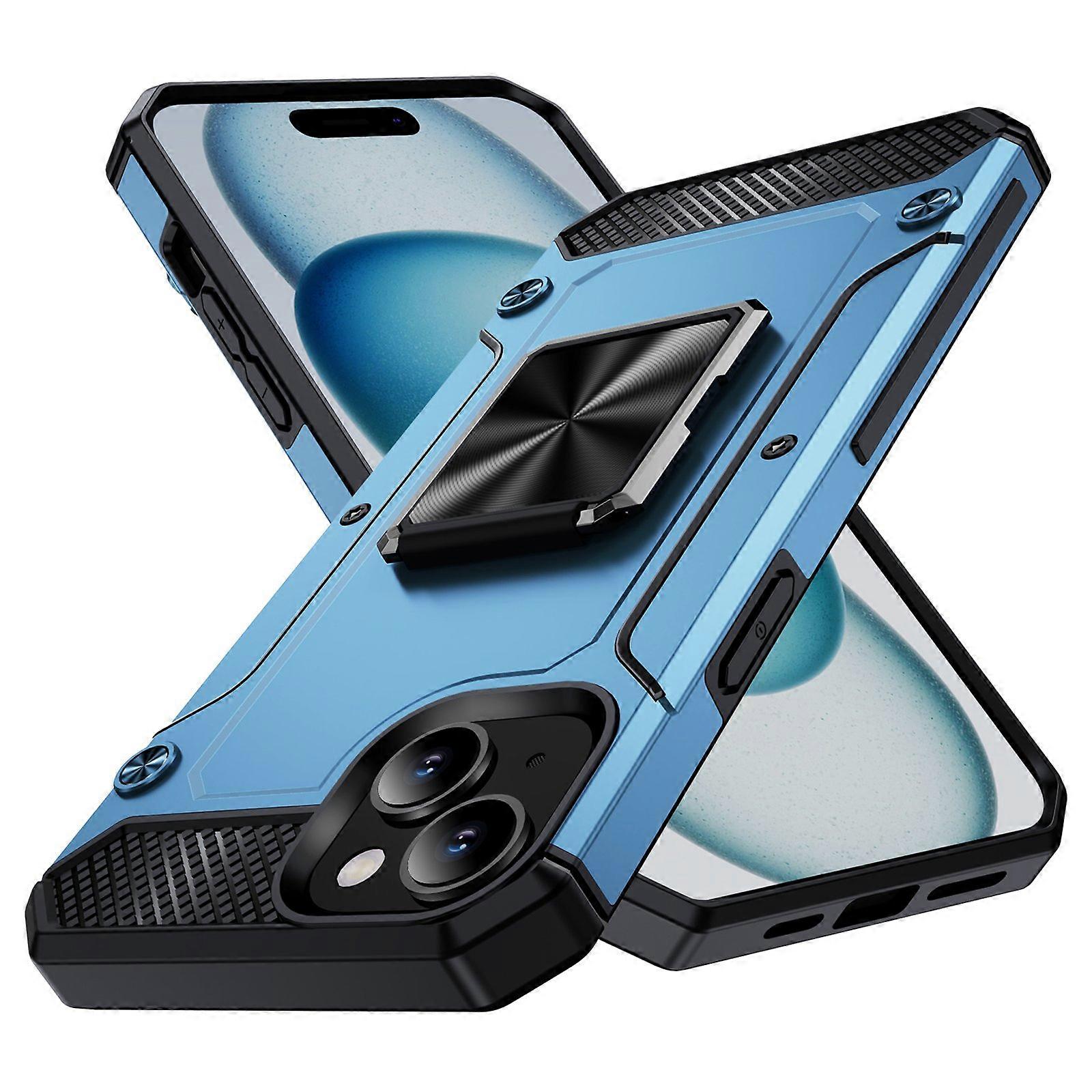 For iPhone 15 Plus Case PC+TPU Ring Holder Kickstand Protective Phone Cover