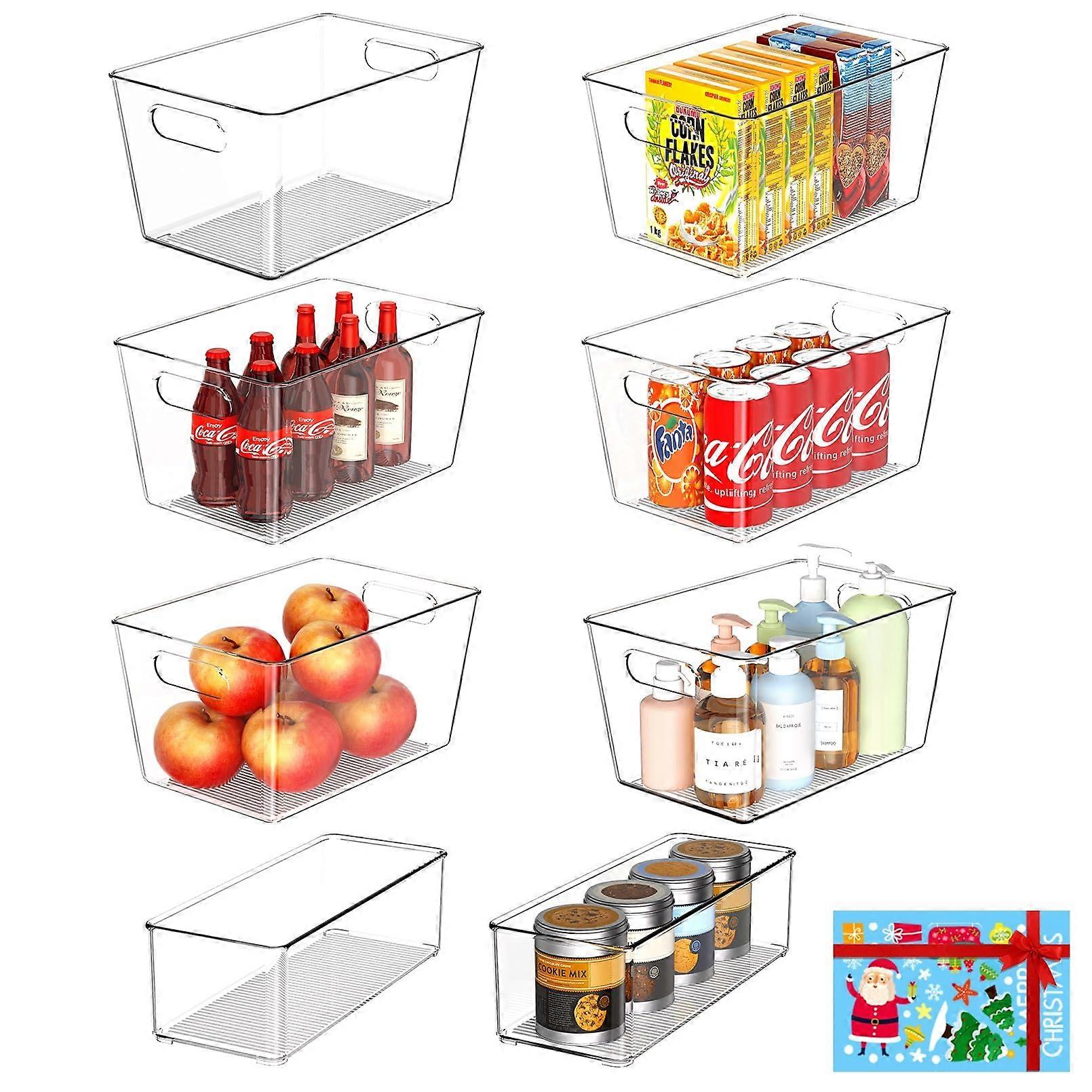 Set of 8 Clear Plastic Storage Bins, 6 Large and 2 Small Stackable Pantry Organization Containers
