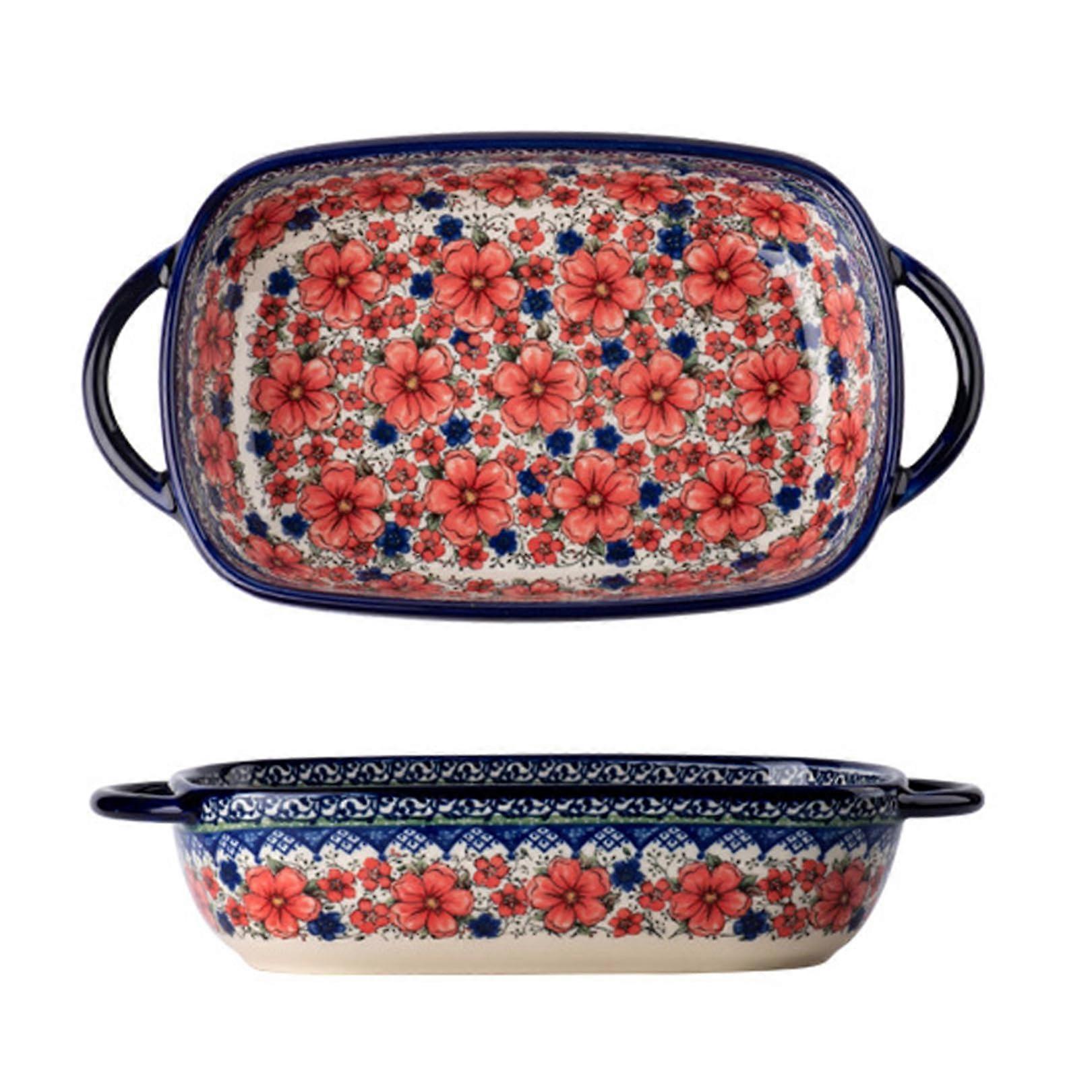 Large Rectangular Ceramic Baking Dish with Handles, Oven Safe Lasagna Pan, Floral Casserole 1PCS C