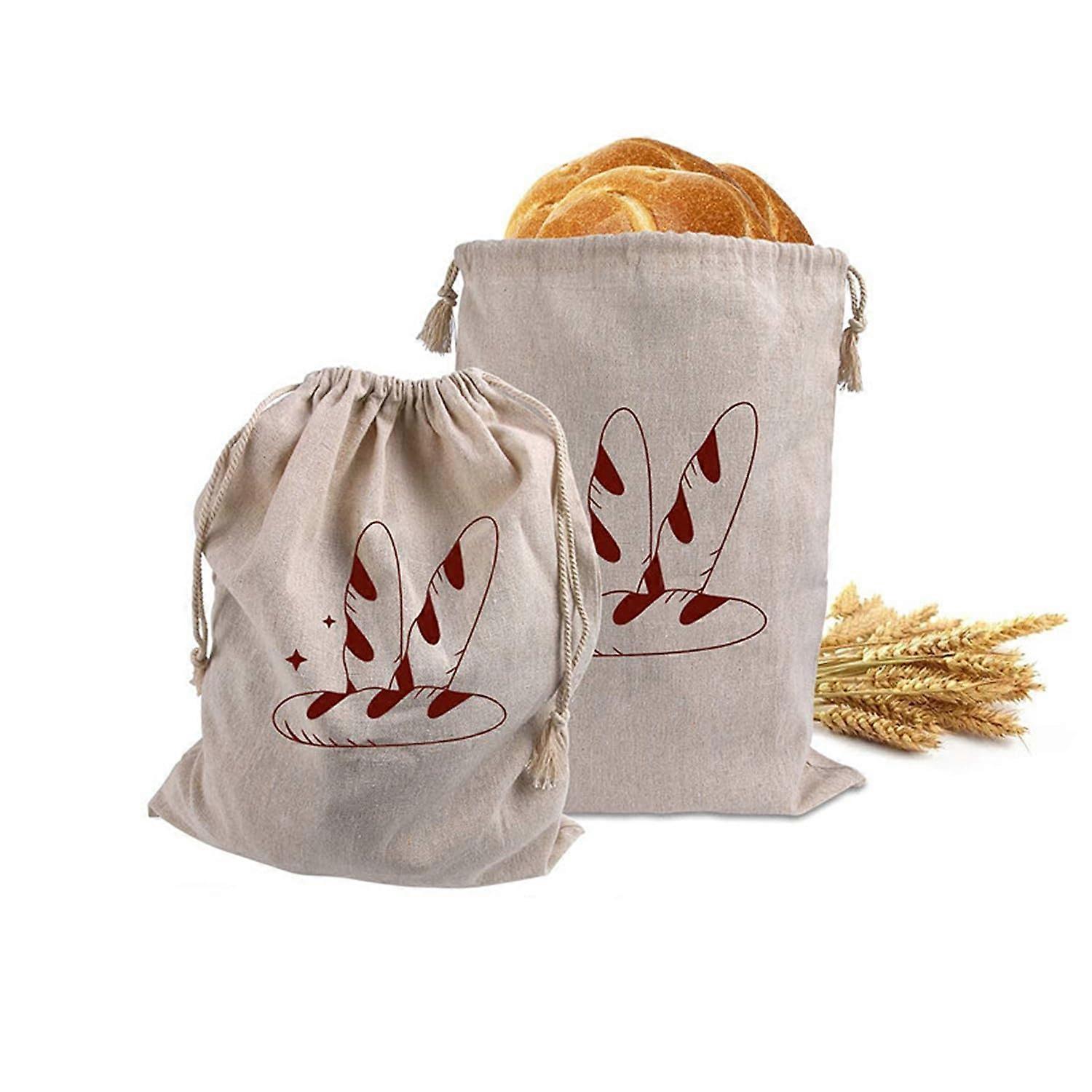 Linen Bread Bags 2 Pack Large 11x15 EcoFriendly Reusable Drawstring Storage for Homemade Bread