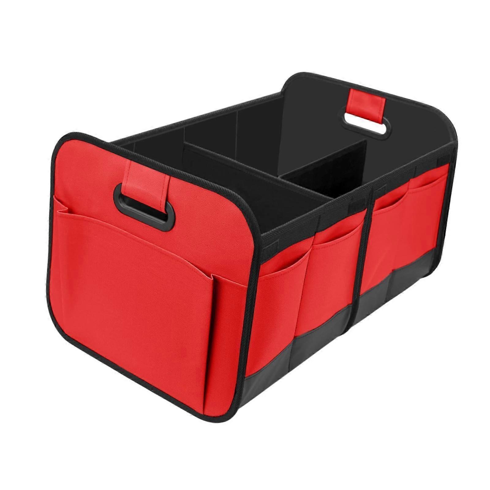 Car Trunk Organizer Large Capacity Oxford Cloth Foldable MultiCompartment Storage Box, Red
