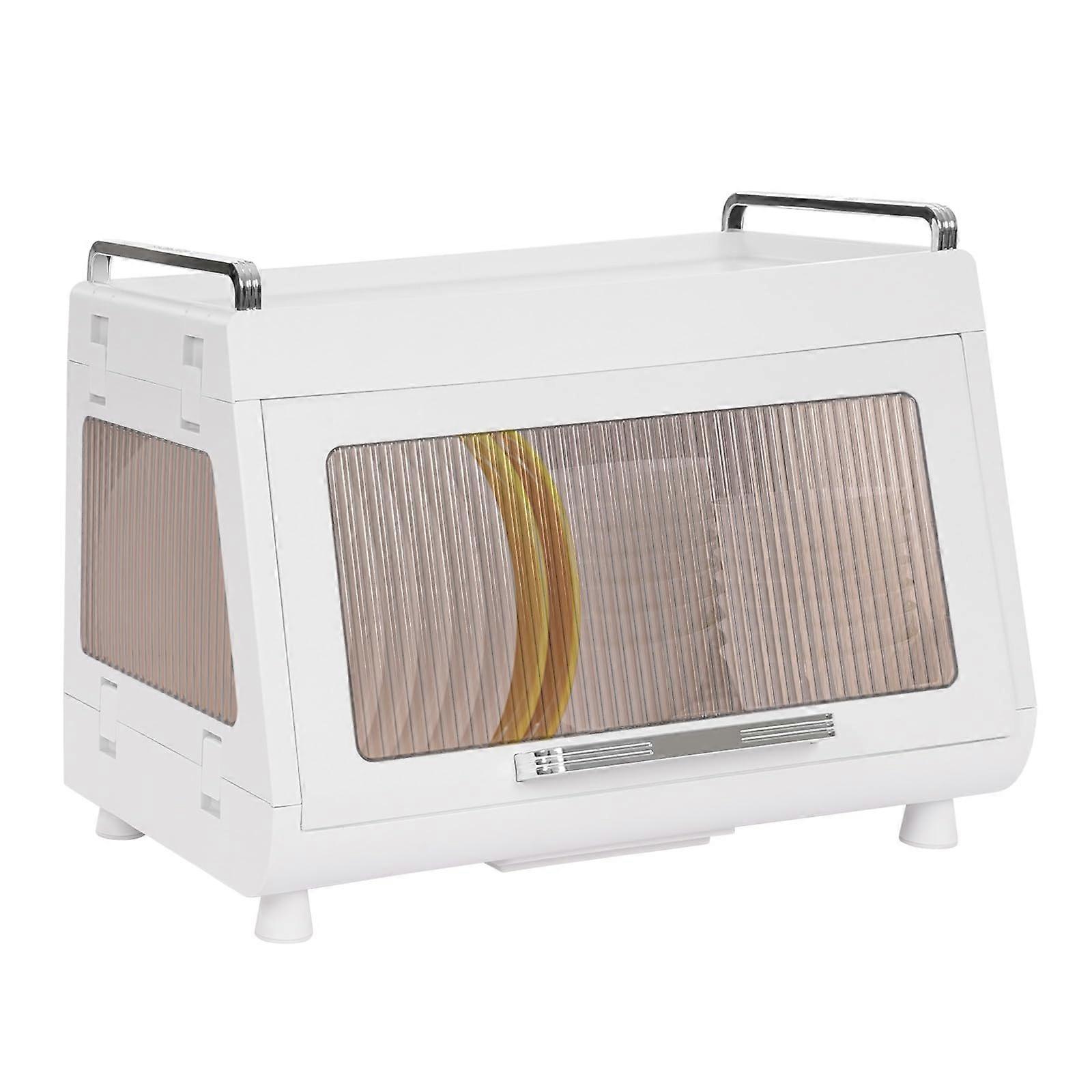 2Tier Dish Drying Rack with Lid, Foldable Kitchen Storage Cabinet, 33lb Capacity, Tea Color