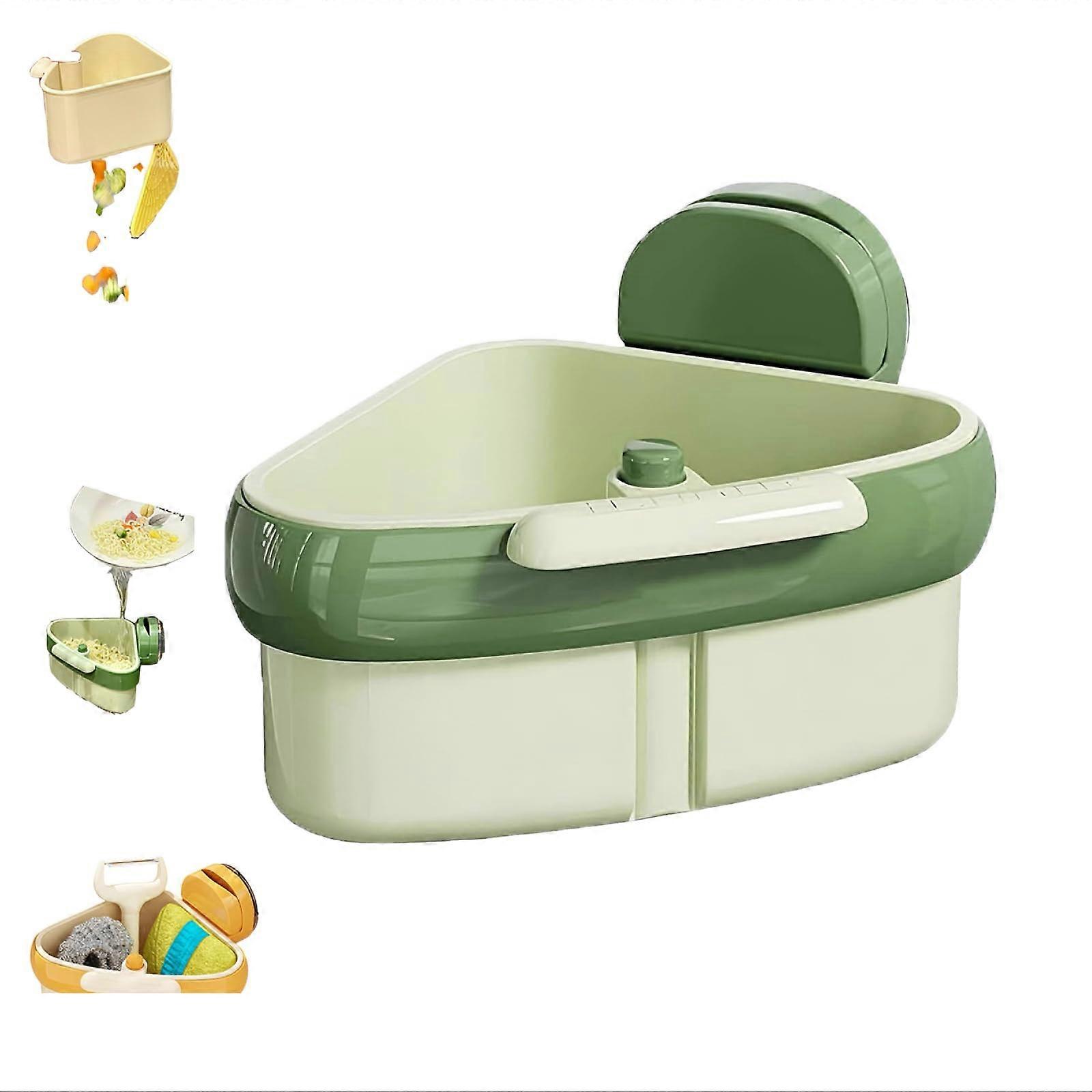 Hands Sink Strainer Basket with Suction Cup Kitchen Organizer, Green Mesh, SpaceSaving Design