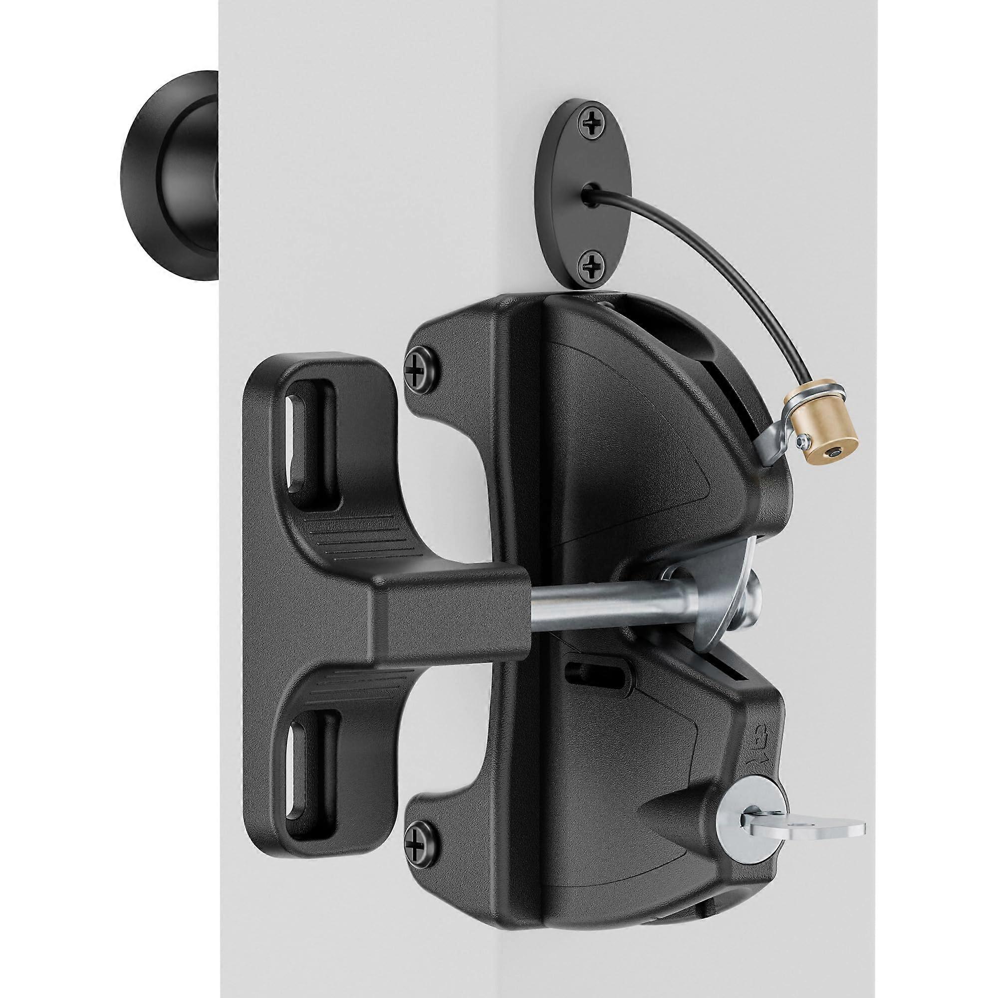 Outdoor Gate Lock with Keyed Security, Double Sided Fence Gate Latch, Spring Pull Cable, Weatherproof