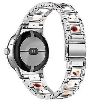 For Google Pixel Watch 3 41mm/Watch 2/Pixel Watch Stainless Steel Resin Band Bracelet Rhinestone Dec