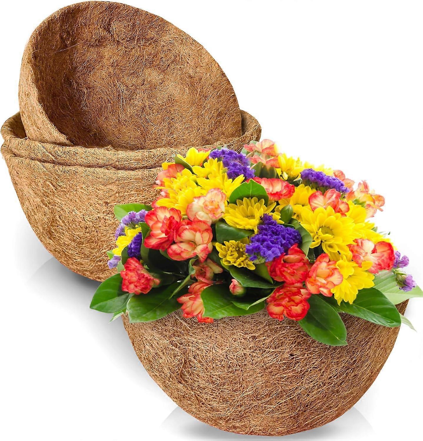 14 Inch Coco Coir Liners for Hanging Baskets, 3 Pack Natural Coconut Fiber Planter Inserts