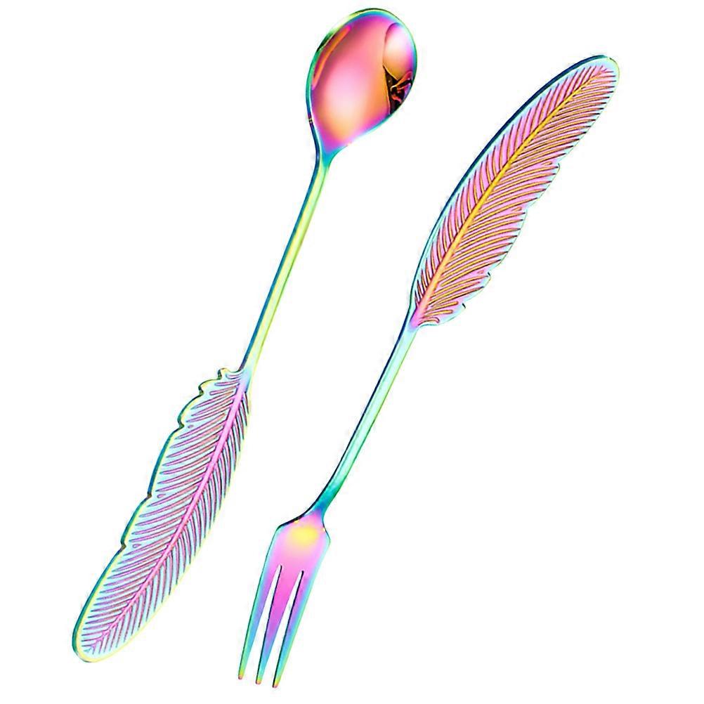 Stainless Steel Serving Utensils 2Pcs Chic Design Shape Daily Use Kitchen Flatware Multi Color