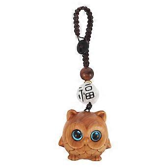 Automotive Keychain Wooden Hand-Carved Owl Pendant for Decoration