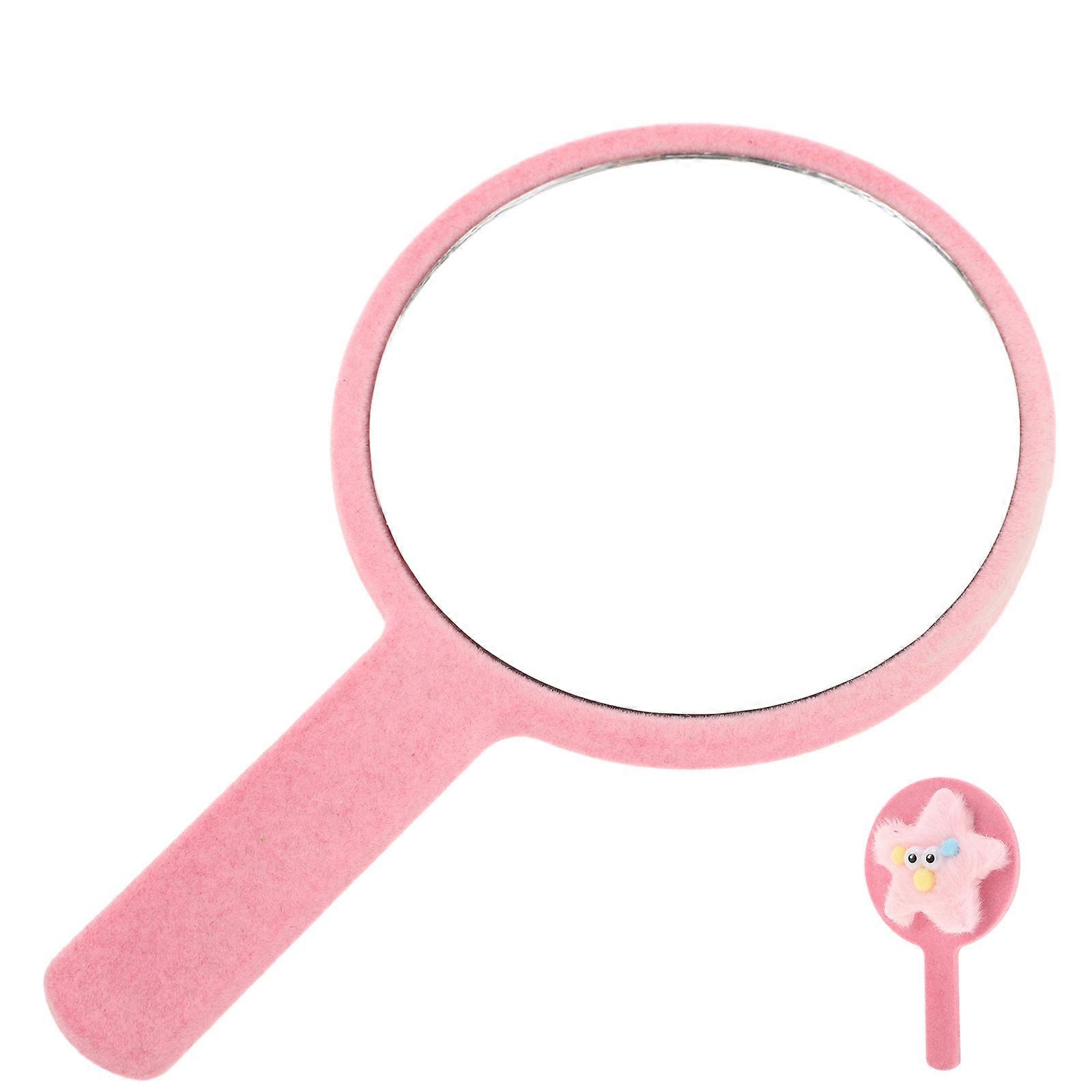 Compact Pink Handheld Mirror with Handle for Decor
