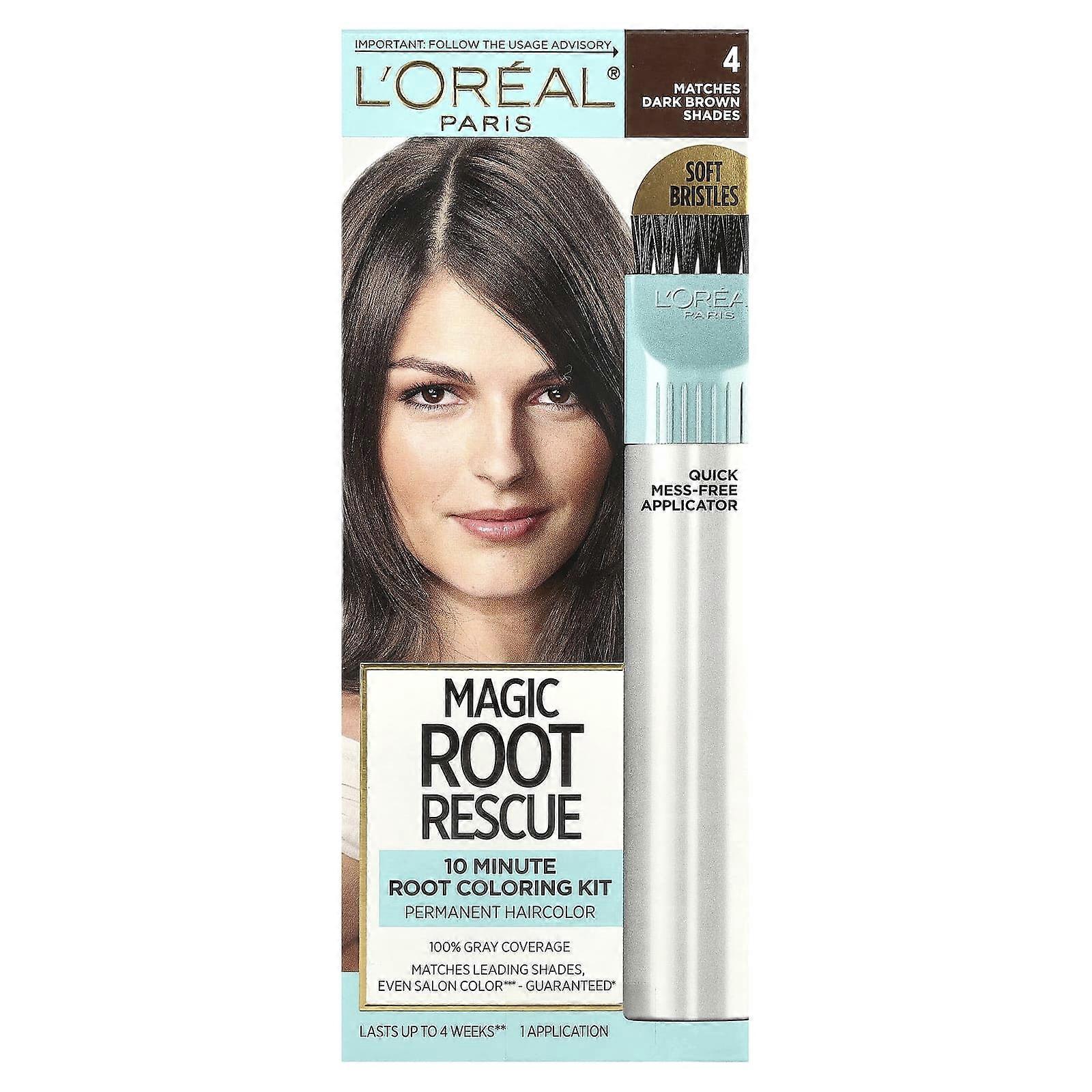 L'Oréal, Magic Root Rescue, 10 Minute Root Coloring Kit, 4 Dark Brown, 1 Application, 3-Pack