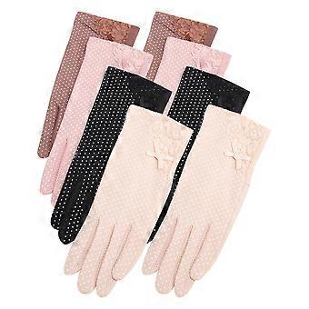 4 Paar dünne Sonnenschutzhandschuhe Spitze Touchscreen Handschuhe Sommer UV-Schutz Fäustlinge Atmungsaktive weibliche Handschuhe für Frauen (Schwarz + Beige + Kaffee + Licht 