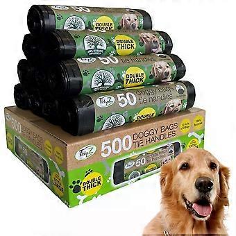 500X Doggy Poop Bags with Tie Handles On Roll Extra Large Double Thick