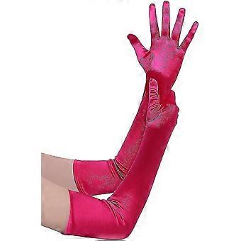Yiyi Long Opera Party 20s Guantes de satén Elástico Adulto Tamaño Codo Largo-tamañonegro