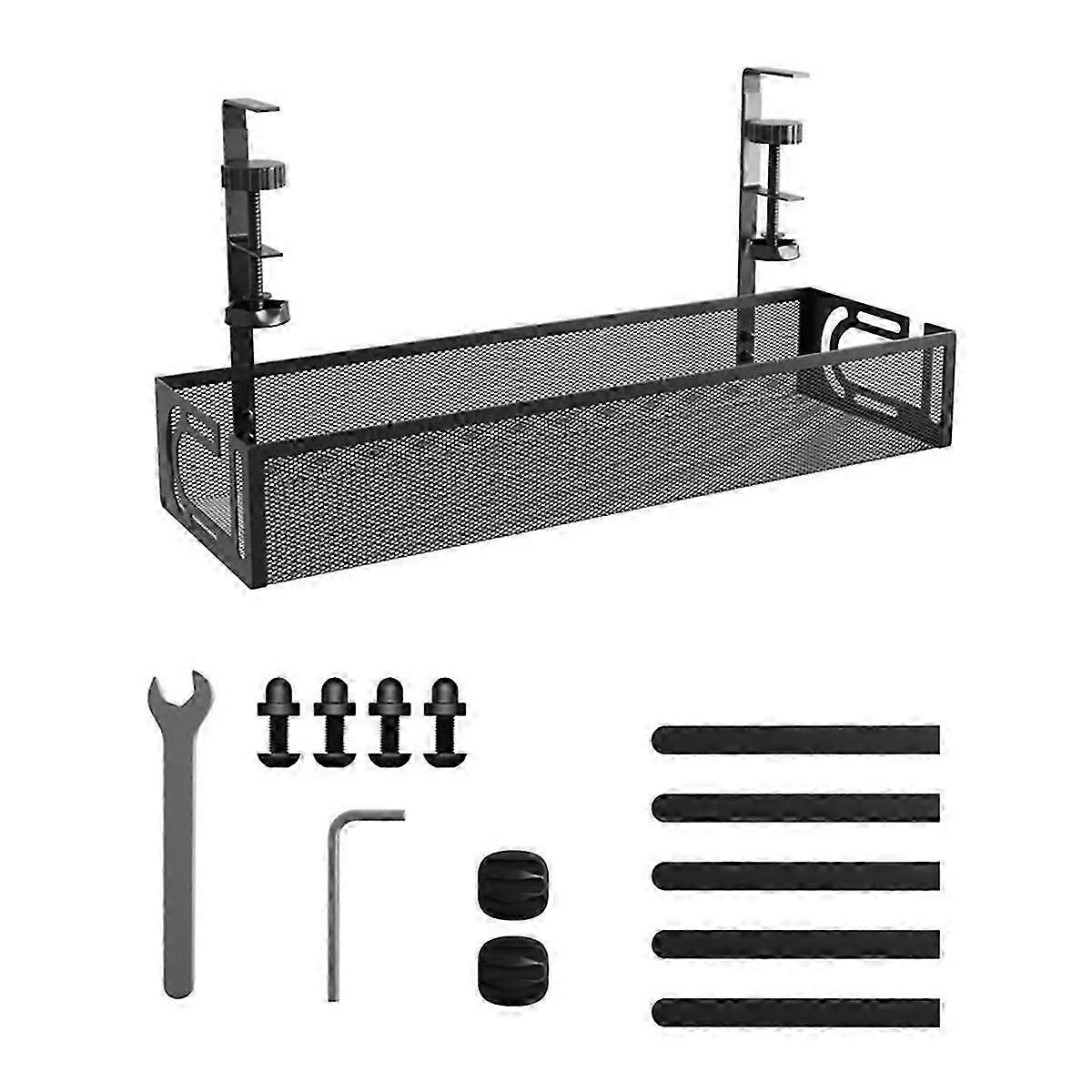 Under Desk Cable Management Tray, Metal Large Capacity Wire Organizer, Side-Access Cable Basket with Cable Ties for Home Office and Gaming