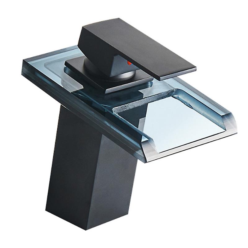 Led Light Bathroom Sink Faucet 3 Colors Changing Waterfall Glass Spout Single Handle Hole Cold And Hot Water Mixer Deck Mounted Tap