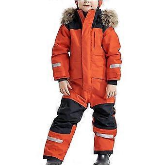 Einteiliger Skianzug für Kinder, winddicht, wasserdicht, verdickt, im Dunkeln leuchtend, für Jungen und Mädchen, 140 Orange