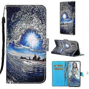 Compatible With Samsung Galaxy A70/ A70s Case Leather Flip Wallet Cover With Card Slot Holder Kickstand Pattern - Waves And Sun