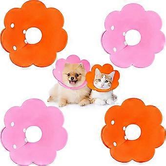 4 Pieces Cat Recovery Collar Cat Cones Flower Shape Pet Wound Healing Neck Collars Adjustable Soft Elizabethan Collars for Kitten Cats Puppy Rabbits S