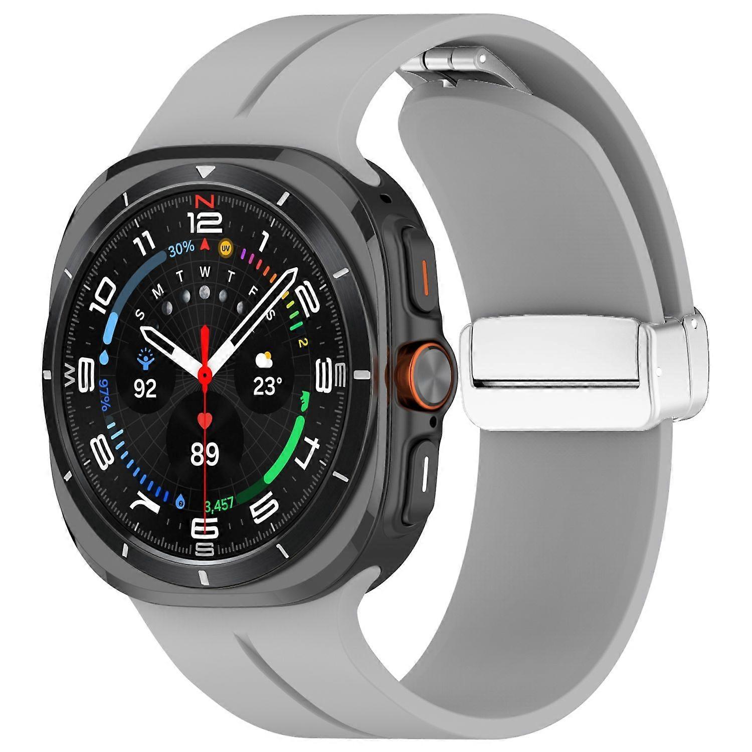 For Samsung Galaxy Watch Ultra 47mm Groove Silicone Strap Magnetic Buckle Grey