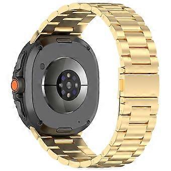 For Samsung Galaxy Watch 8 / 8 Classic Three Bead Stainless Steel Replacement Smart Watch Arm Band Gold