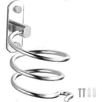 Aluminum Wall-Mount Hair Dryer Holder Silver for Bathroom Kitchen Cable Organizer