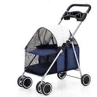Haustier-Kinderwagen im Freien Tragbarer faltbarer kleiner Haustier-Kinderwagen für Hund Katzen Maus Kaninchen Dunkelblau