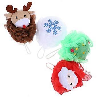 Exfoliating Bath Ball for Body Cleaning with 4Pcs Christmas Style Scrubbers