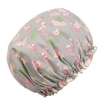 Washing Cap Cute Bath Shower Hat Waterproof Oilproof Grey Flamingo Design