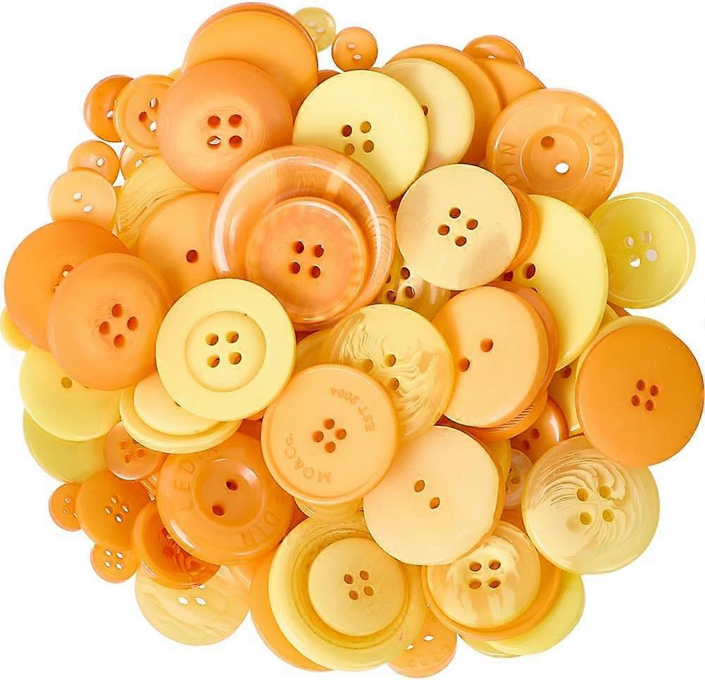 Mixed Style Yellow Orange Resin Button Flat Round Multiple Shape 2 and 4 Hole Flatback Assorted Size Replacement Buttons Bulk