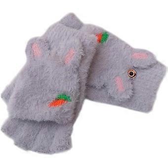 2 Pairs Winter Warm Fingerless Gloves Velvet Gray 247mm Convertible Half ped 2 in 1 Mitten Soft Comfortable Handwear for Women Cold Weather Activities