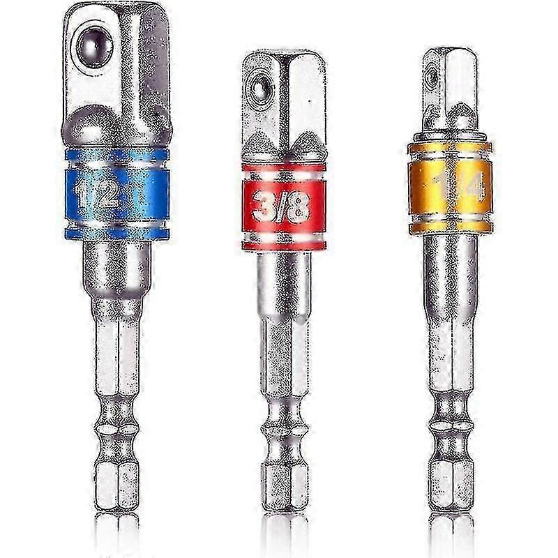 3pcs Hex Drill Bits Adapter 1/2" 3/8" 1/4" Steel Socket Adapter Socket Adapter Converter Set
