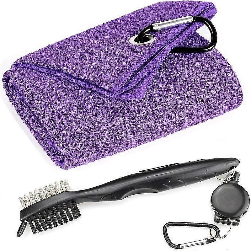 Golf towel tri fold microfiber waffle pattern with brush tool kit