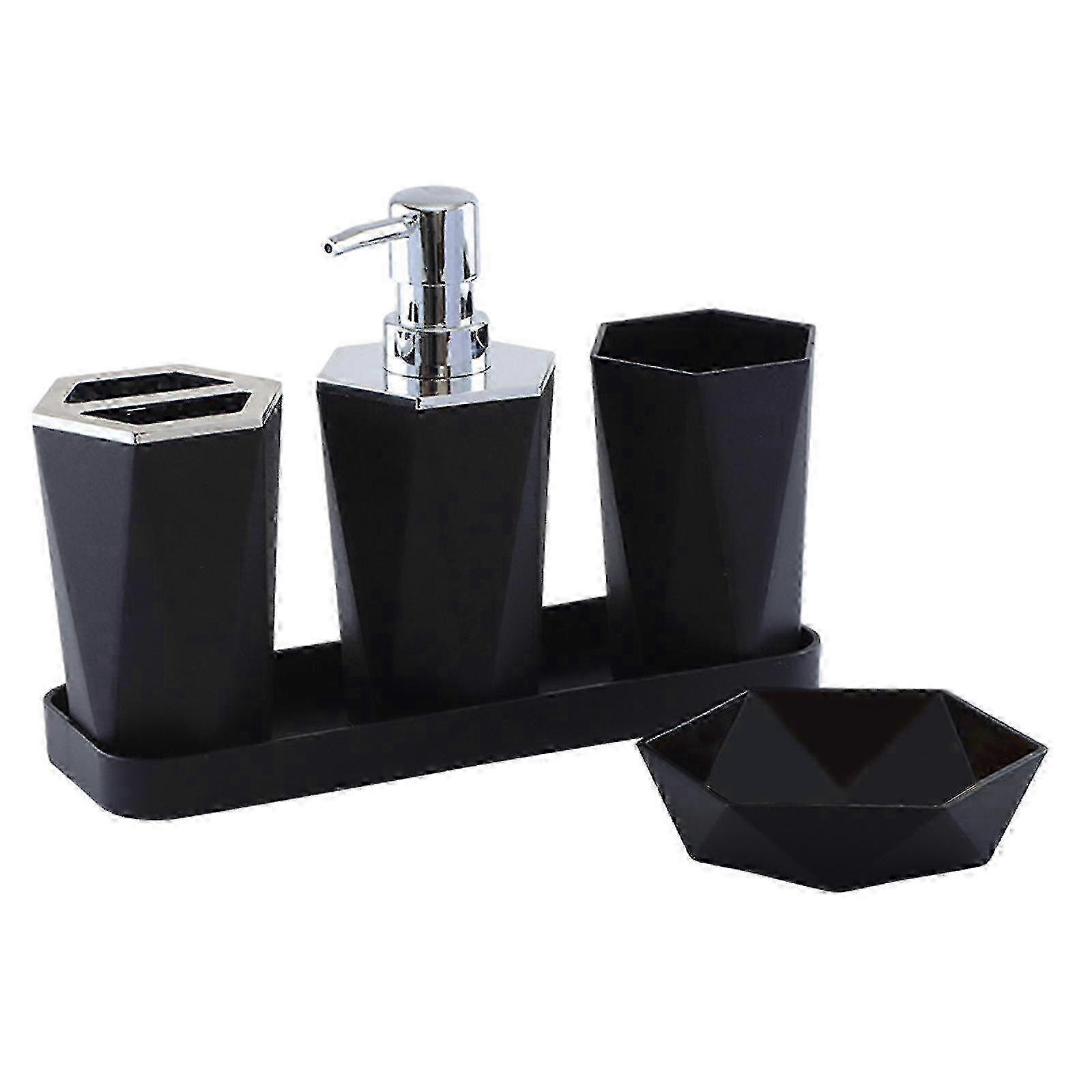 5-Pc Black Bathroom Set PP Odourless