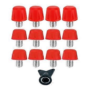 12Pcs Football Shoe Studs, 6mm Thread Rubber Metal Replacement Cleats, Conical Spikes for Soft Ground, 8mm, Red