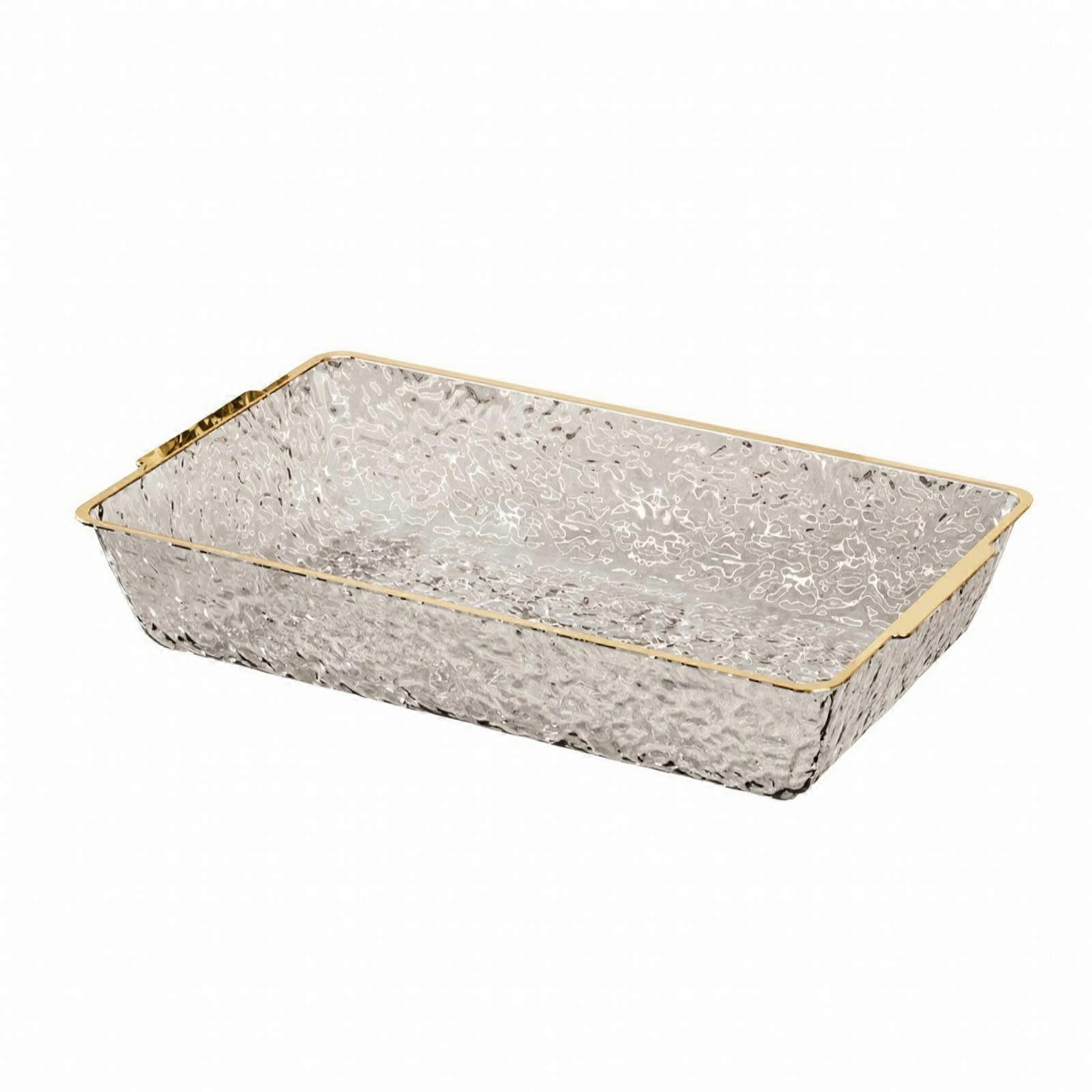 Rectangular Fruit Tray with Lid | Hammered-Texture Surface, Gold-Tone Rim,