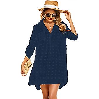 Veeki Women's Swimsuit Beach Cover Ups Shirt Bikini Beachwear Bathing Suit Beach Coverups Dress, B-navy Blue, XL