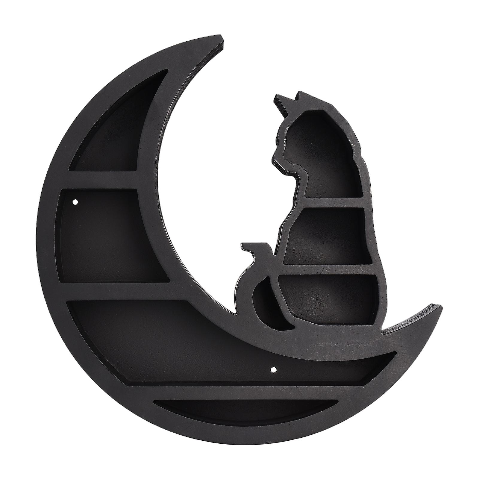 Cat In The Moon Crystal Wooden Shelf,moon Cat Fairy Star Heart Wooden Floating Shelves Crystal Display Shelf Decor