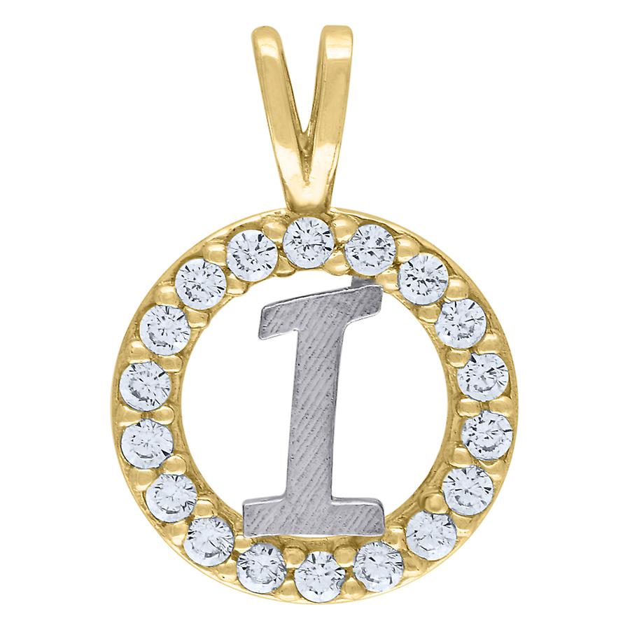10k Two tone Gold Unisex Cubic Zirconia Letter Name Personalized Monogram Initial I Round Charm Pendant Necklace 17.7x12