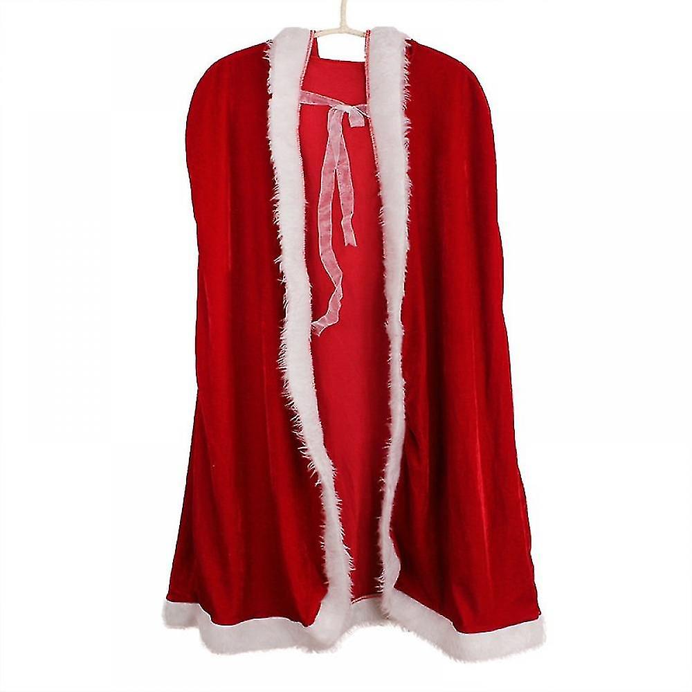 Mantello Da Babbo Natale In Velluto Con Cappuccio – Costume Per Donna E Ragazza – Lunghezza 120 Cm, Chiusura A Strappo