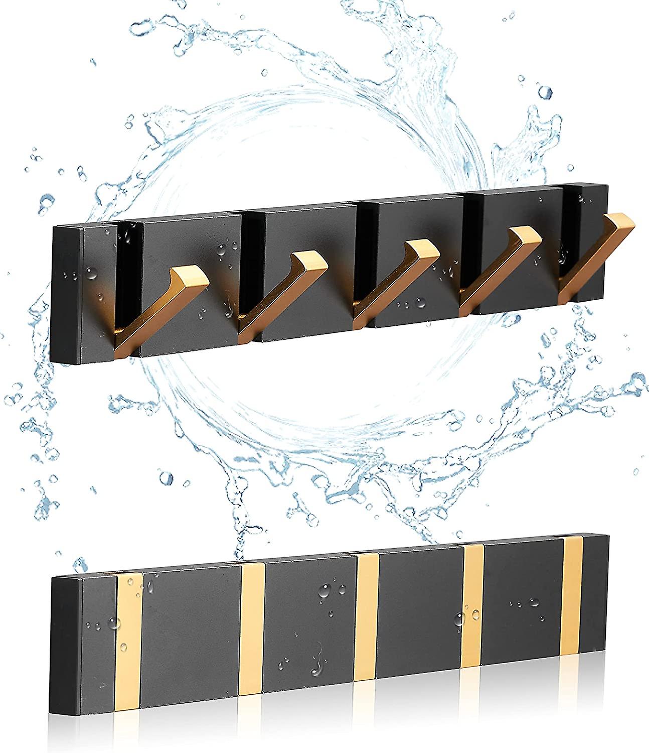 Bathroom Robe Hook Set Of 2, Bathroom Towel Hooks For Wall, Black Gold Wall Hooks For Coats, Towel Hooks For Bathrooms, Perforated Or Perforated, Blac