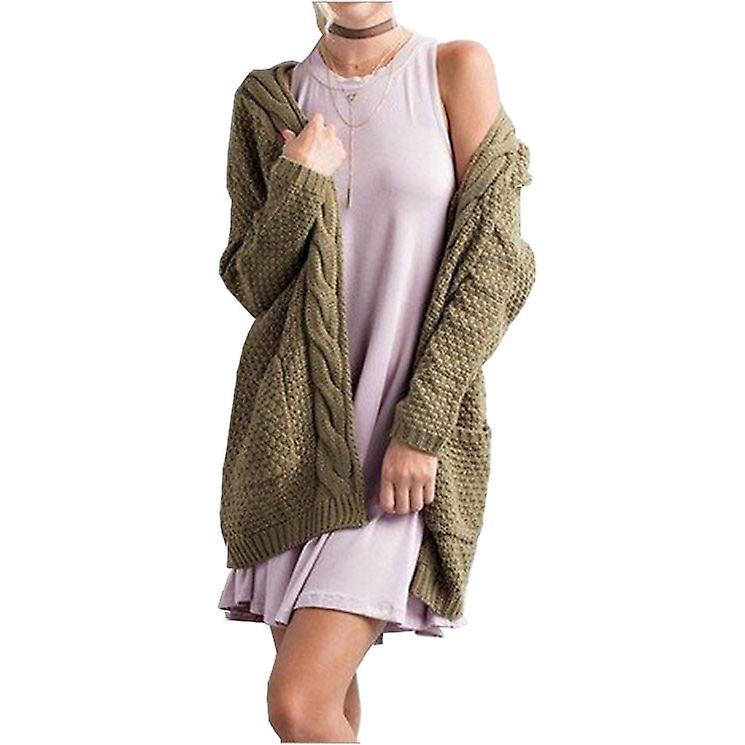 2020 Autumn And Winter Style Mid-length Large Size Solid Color Pocket Sweater Women's Twist Knitted Cardigan